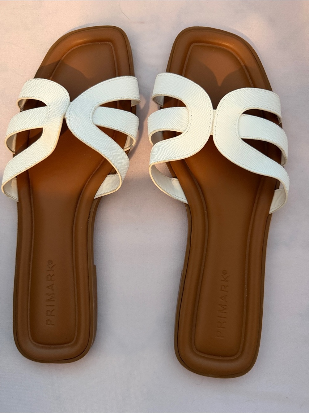 Primark White Strappy Slide Sandals with Tan Footbed
